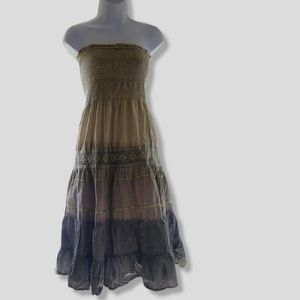 Vintage Tiered Ruffled Dress Smocked Bust Lined Cotton Bohemian Coverup